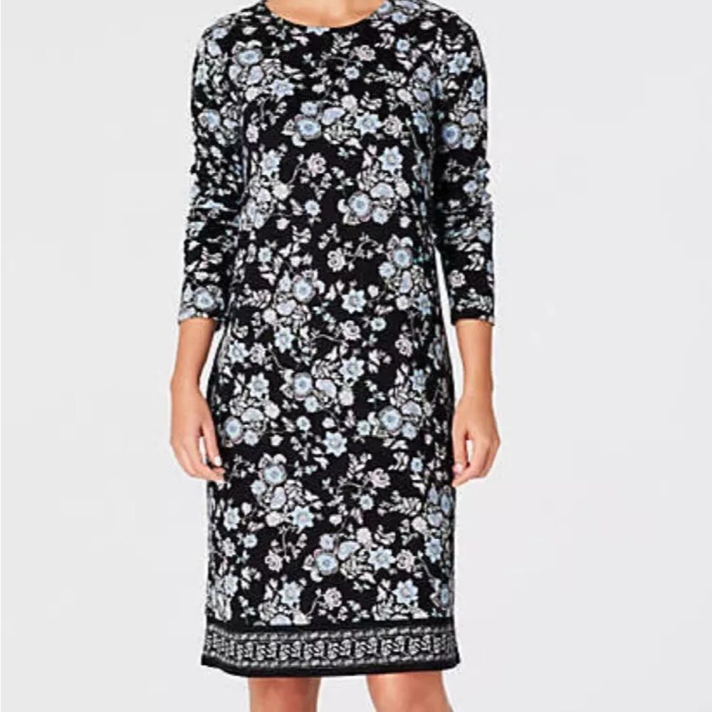 J. Jill Black Dress with Blue Floral Design